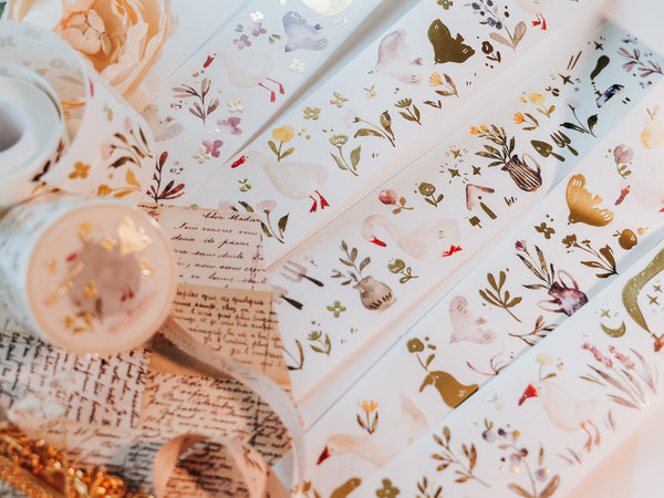 Meow Illustration / Woodland Story Wash Tape with Matte Gold