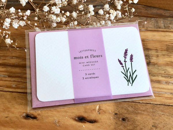 High Quality Letterpressed Washi Flora Mini Message Cards - Lavender
