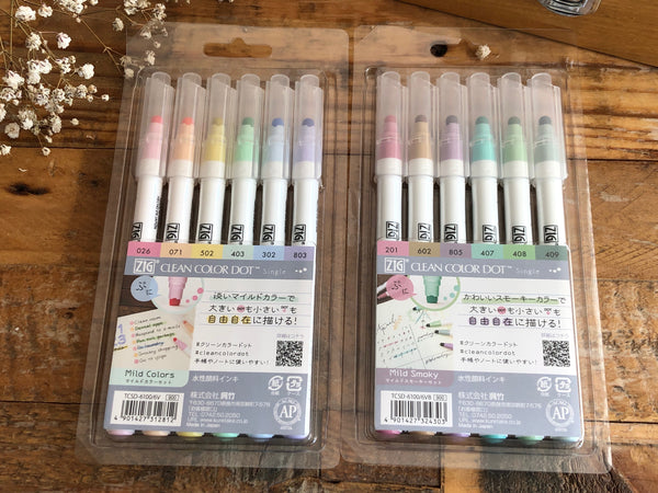 Kuretake ZIG Clean Color Dot Marker - 6 Mild Color Set – Little