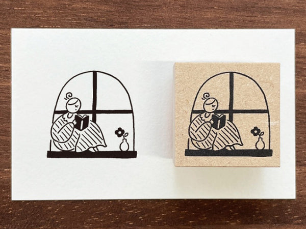 "Marle" Japanese Wooden Rubber Stamp - Reading by the Window