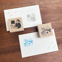 "Marle" Japanese Wooden Rubber Stamp - December Girl / Snowman