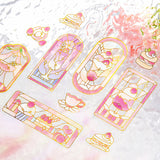 "Kissa A La Mode" Clear Flake Stickers with Foil Accents / Pink