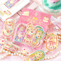 "Kissa A La Mode" Clear Flake Stickers with Foil Accents / Pink