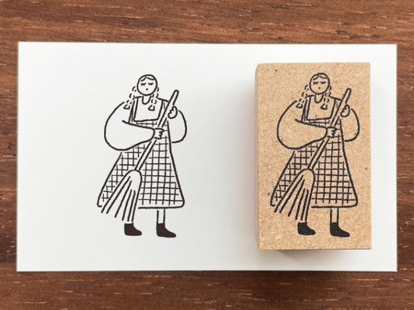 "Marle" Japanese Wooden Rubber Stamp - Cleaning