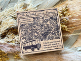 Retro "Bus to Happiness" Vintage Map Illustration Stamp