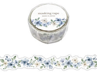 Japanese Die-Cut Washi Masking Tape / Blue Flowers