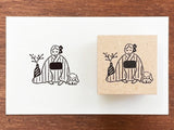 "Marle" Japanese Wooden Rubber Stamp - January Girl / Kimono