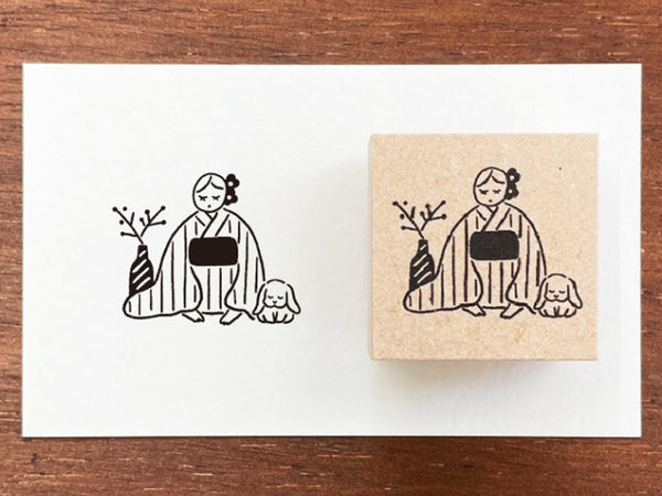 "Marle" Japanese Wooden Rubber Stamp - January Girl / Kimono