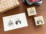 "Marle" Japanese Wooden Rubber Stamp - April Girl / Strawberry