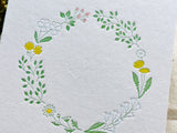 High Quality Botanical Garden Letterpress Postcard / Spring Wreath