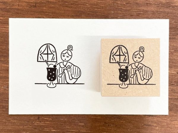 "Marle" Japanese Wooden Rubber Stamp - July Girl / Teatime
