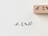 Japanese Wooden Rubber Stamp / Sparrows on the power lines