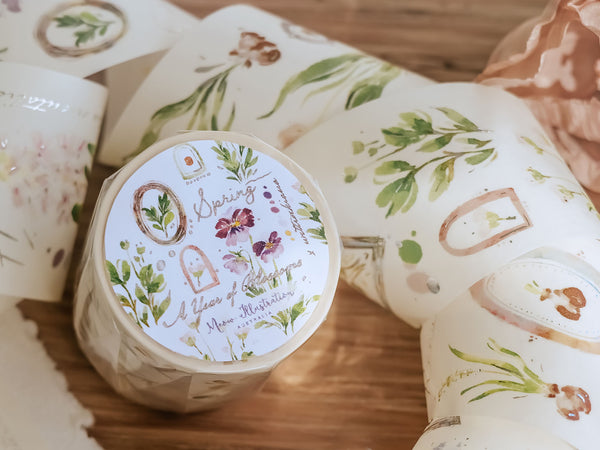 Meow Illustration Washi Tape / A Year of Blossom with Silver Foil