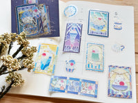 "Kissa A La Mode" Clear Flake Stickers with Foil Accents / Blue