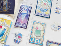 "Kissa A La Mode" Clear Flake Stickers with Foil Accents / Blue