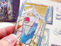 "Kissa A La Mode" Clear Flake Stickers with Foil Accents / Blue