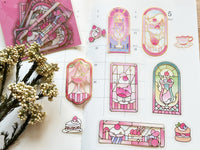 "Kissa A La Mode" Clear Flake Stickers with Foil Accents / Pink