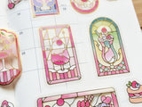 "Kissa A La Mode" Clear Flake Stickers with Foil Accents / Pink