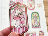 "Kissa A La Mode" Clear Flake Stickers with Foil Accents / Pink