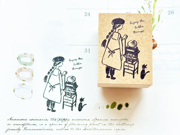 Oeda Letterpress Girl Original Stamp - At the Press