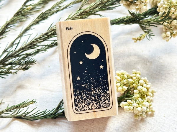 Japanese Wooden Rubber Stamp / Moon Sky