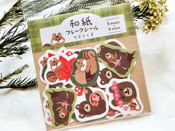 Furukawa Autumn Fun Washi Flake Stickers / Squirrel and Bear