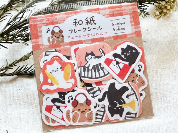Furukawa Autumn Fun Washi Flake Stickers / Cat and Music