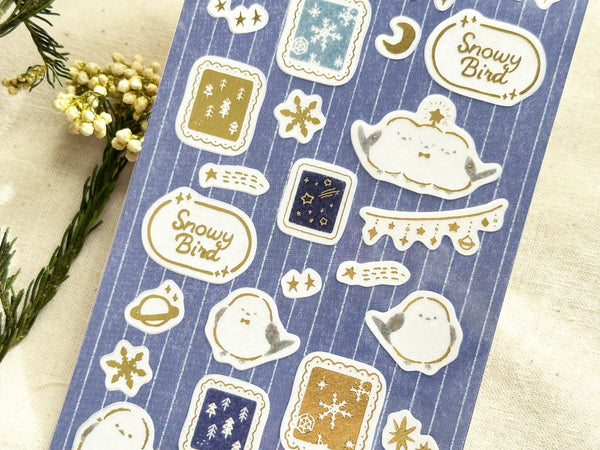 Furukawa Winter Foil Stamping Sheet of Stickers / Birds and Stars