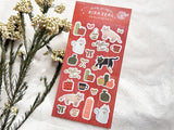 Furukawa Winter Foil Stamping Sheet of Stickers / Cat and Gift