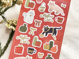 Furukawa Winter Foil Stamping Sheet of Stickers / Cat and Gift