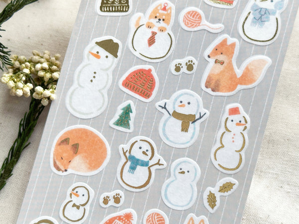 Furukawa Winter Foil Stamping Sheet of Stickers / Fox and Snowman