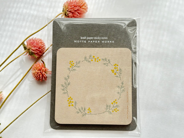 Die-Cut Botanical Kraft Paper Sticky Notes - Mimosa