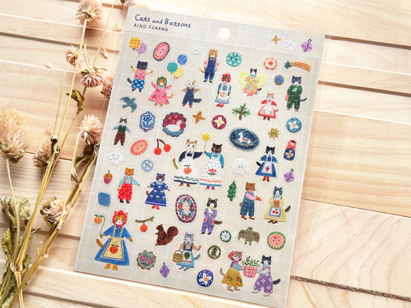 Fukawa Aiko Sheet of Stickers / Cats and Buttons