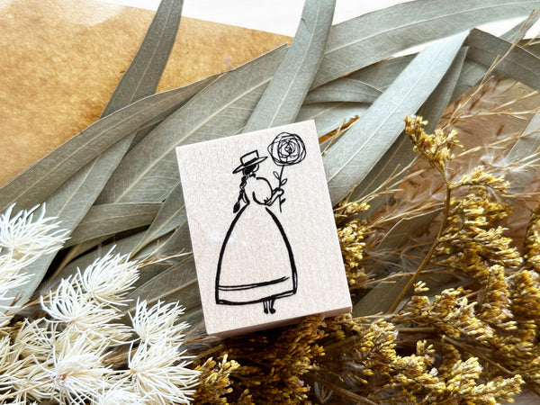 Sachi Hanko Original Wooden Rubber Stamp / Rose Girl