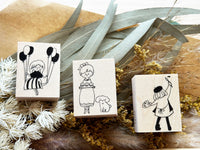 Sachi Hanko Original Wooden Rubber Stamp / Teatime Girl