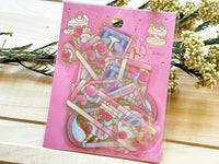 "Kissa A La Mode" Clear Flake Stickers with Foil Accents / Pink