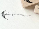 Japanese French Text Wooden Rubber Stamp / C'est une belle journée!