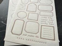 Oeda Letterpress "Frame" Sticker Sheet - Bronze