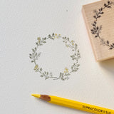 Japanese Wooden Rubber Stamp / Mimosa Wreath