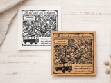 Retro "Bus to Happiness" Vintage Map Illustration Stamp