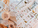 15% off - Meow Illustration / Woodland Story Wash Tape with Matte Gold