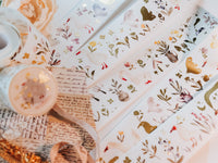 15% off - Meow Illustration / Woodland Story Wash Tape with Matte Gold
