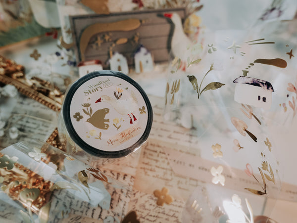 Meow Illustration / Woodland Story Glossy PET tape with Matte Gold