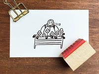 "Marle" Japanese Wooden Rubber Stamp - Flower Gril