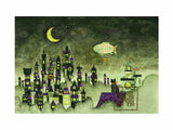 Fantasy Street Zakka Store Postcard / Black Cat and Crescent City