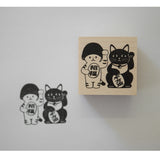 Kinoko Neko Japanese Wooden Rubber Stamp - Copy Cat