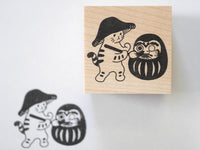 Kinoko Neko Japanese Wooden Rubber Stamp - Daruma-san