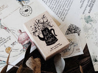 Meow Illustration / Beech wood stamp - but first coffee