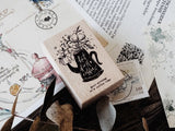 Meow Illustration / Beech wood stamp - but first coffee