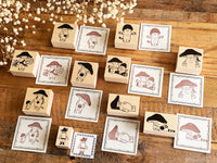 Kinoko Neko Japanese Wooden Rubber Stamp - Merry Xmas